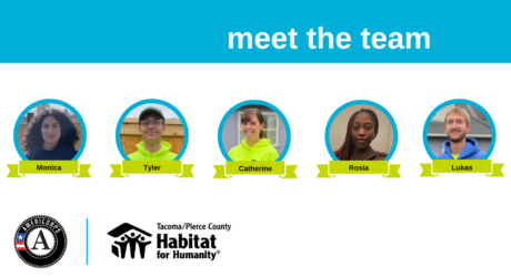 headshots of 5 AmeriCorps members, with their names underneath; also includes the AmeriCorps and Tacoma Habitat logos
